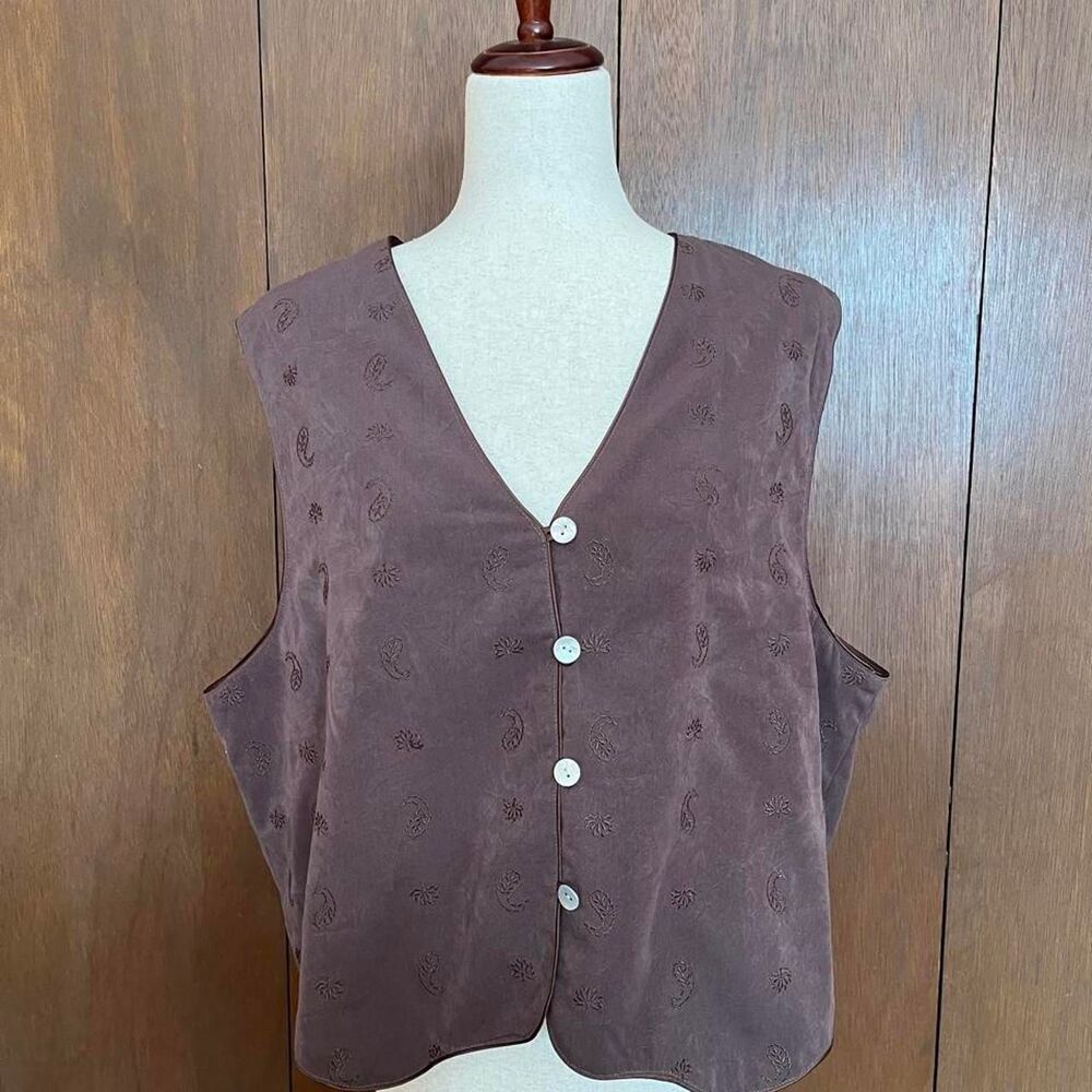 VTG Women's Brown Floral Vest size XL